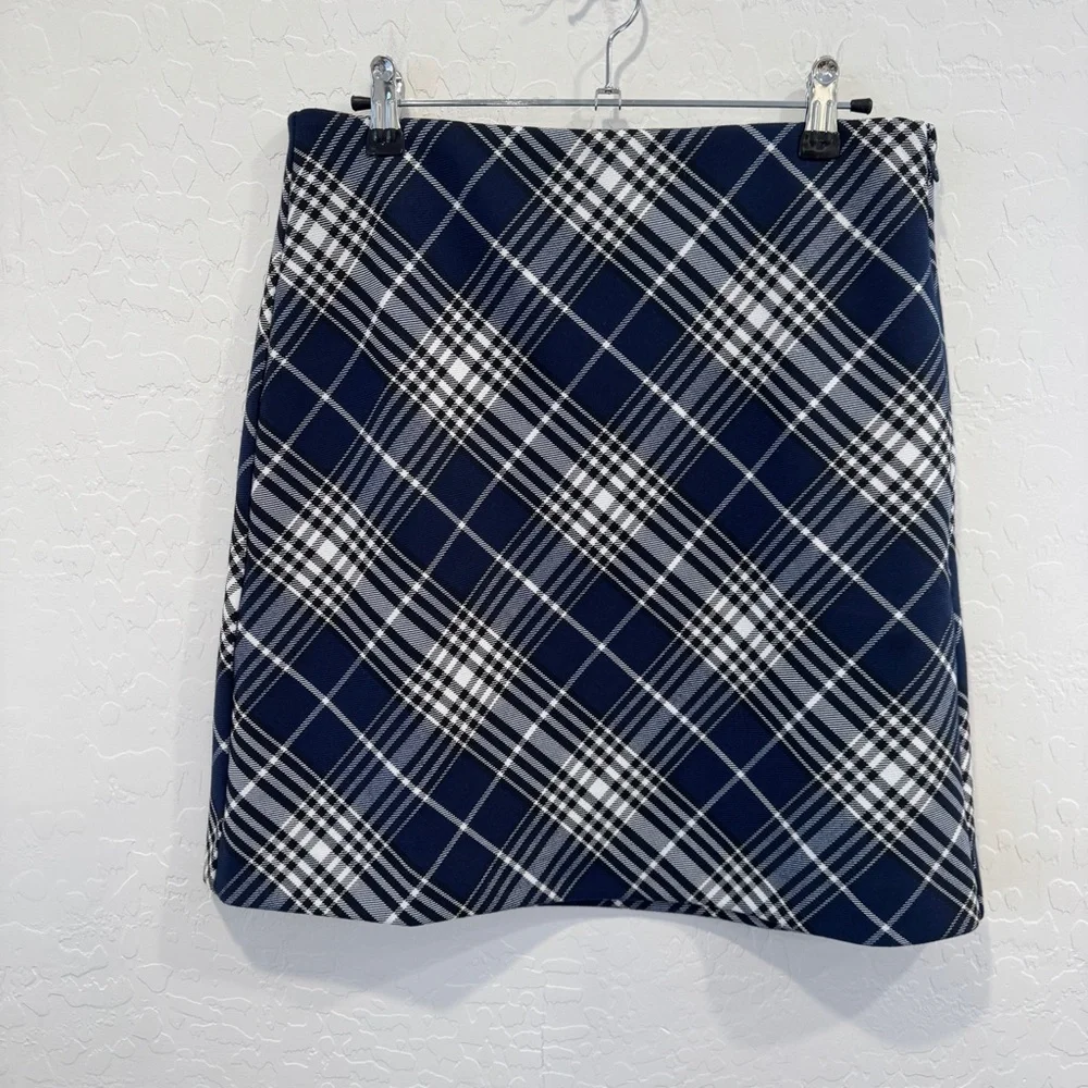 Ann Taylor Navy White Checkered Plaid Mini Skirt Womens 4 Academia